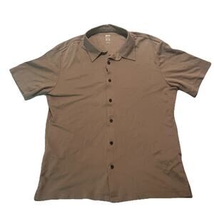 Uniqlo Mens Large Button SS Shirt Cotton Blend Brown AIRism Stretch